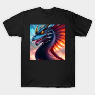 Blue and Purple Horned Dragon at Sunrise T-Shirt